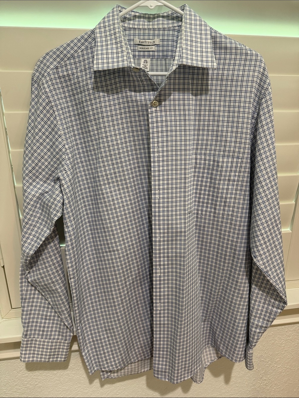 Van Heusen White Dress Shirt with Blue Windowpane